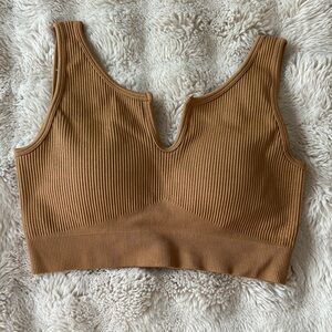 Brown Ribbed Crop Top